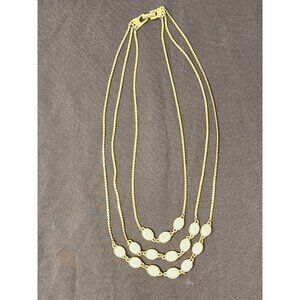 Goldette N.Y. Vintage Triple‎ Strand Gold Necklace With White Enamel Accents
